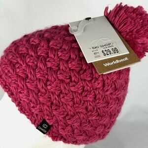 NWT Chaos Pink Knitted Lined Beanie Toboggan Winter Hat Pom Pom Magenta